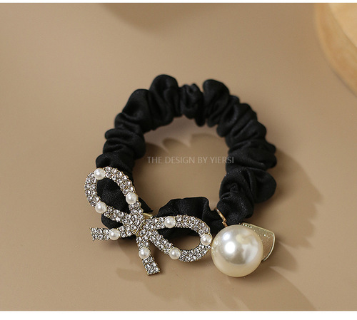 French satin small intestine flower water drill pearl hair tie, Instagram Korean-style influencer, simple ponytail, alloy headband, cute