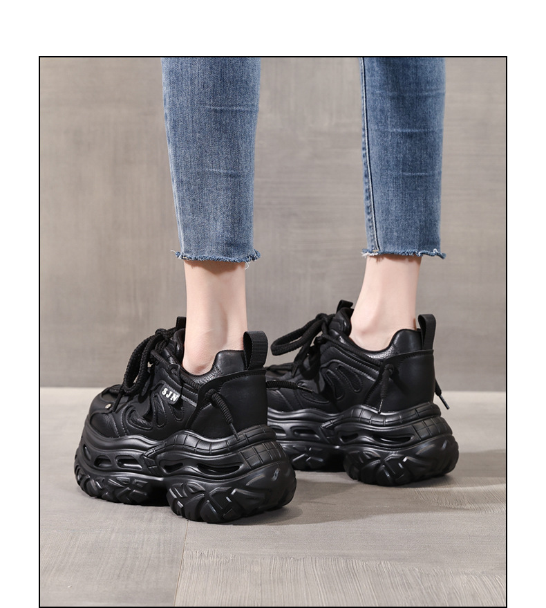 Giày sneaker nữ đế dày tăng chiều cao phong cách daddy chunky — màu đen chi tiết 13