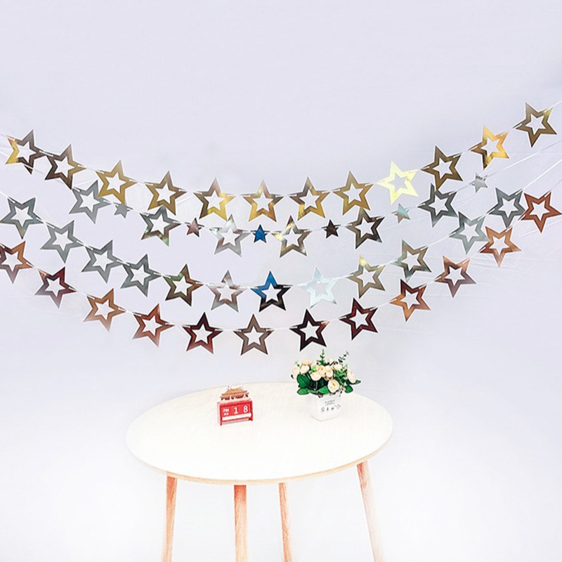 Estrella de pentacos hueca feliz cumpleaños estrellas de dibujo de flores pared espejo de decoración festiva prop fiestas de dibujo de banderas