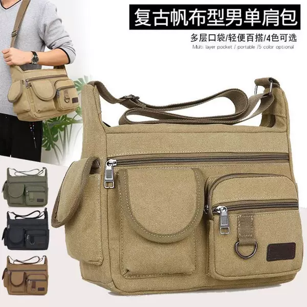 Business Postman Canvas Bag Men's Satchel Casual Men's Bag Express Men's Bag Backpack Large Capacity Crossbody Shoulder Bag