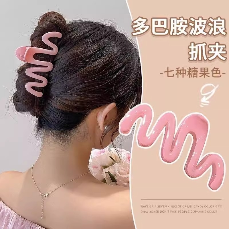 サメクリップドーパミンカラーヘアクリップ女性後頭部髪クリップ髪飾りヘアクリップ波盤髪クリップ|undefined
