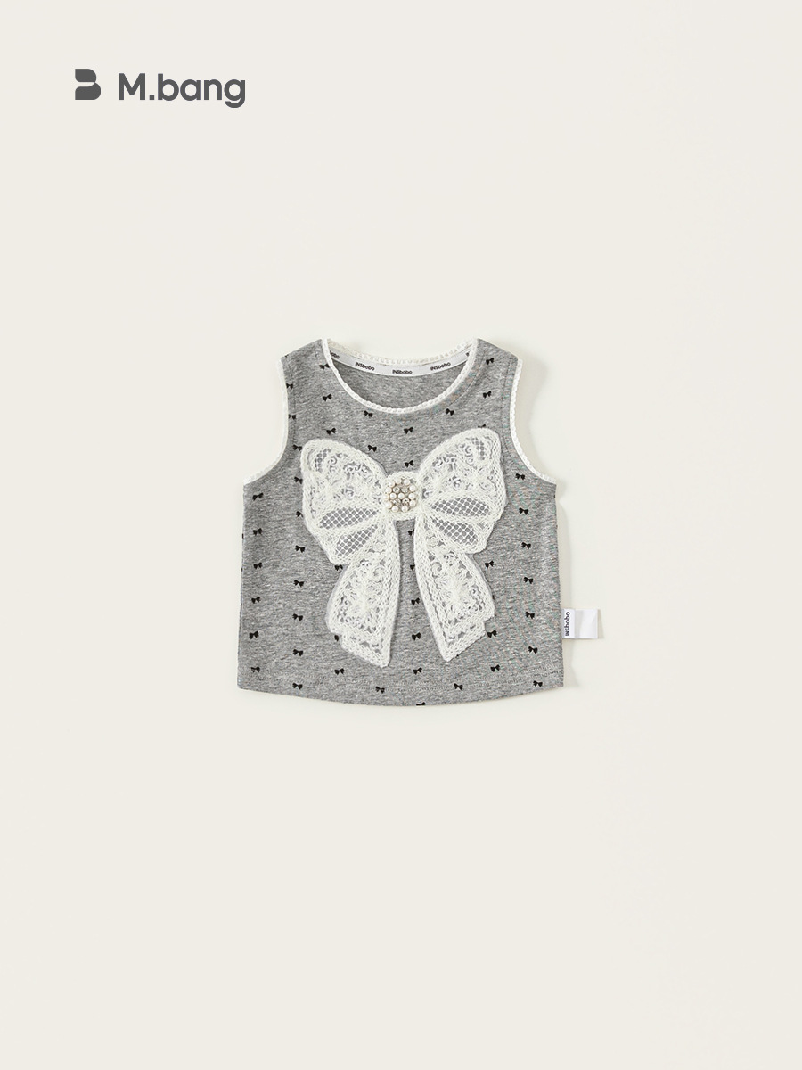 Youbao ropa para niños verano nuevo estilo para niños versión coreana sin mangas top delgado cuello redondo T chaleco bordado con lazo para niñas