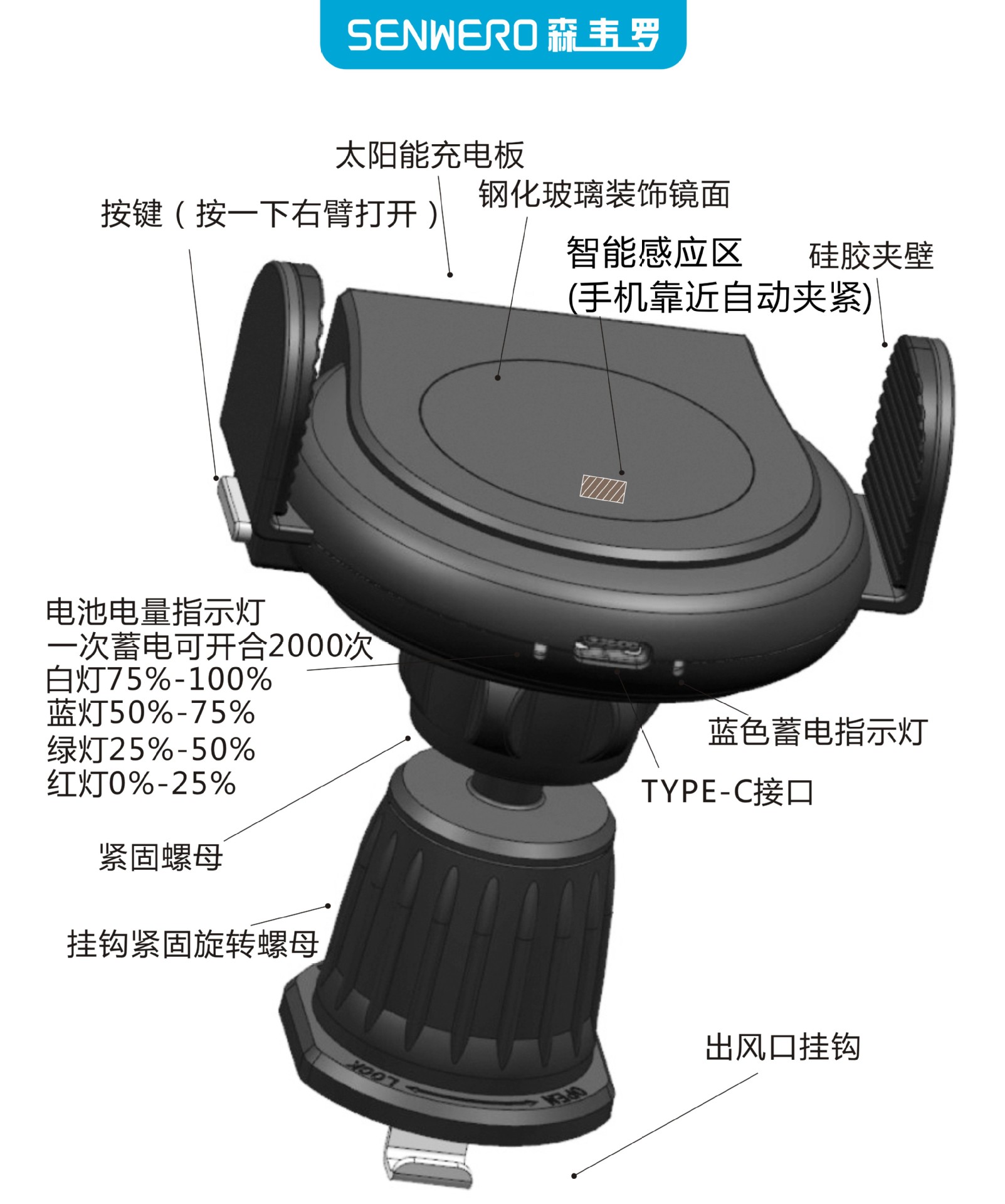 S71 UFO Solar Electric Waterfall Suction Cup Car Phone Holder