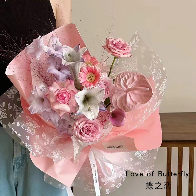 Flores de amor de flores transparentes flores flores flores mariposas ramo de flores artesanal OPP material de envoltura de flores impermeable papel de embalaje de flores