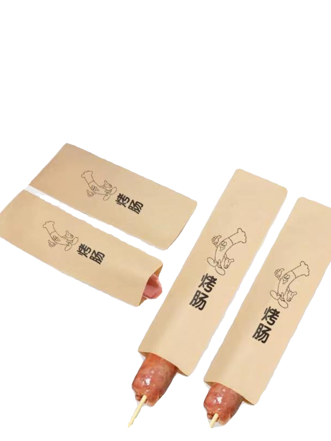 Bolsa de salchicha asada, almidón volcánico, bolsa de salchicha asada crujiente, pastel de arroz, jamón, perros calientes, bolsa de embalaje, papel kraft a prueba de aceite, fijación