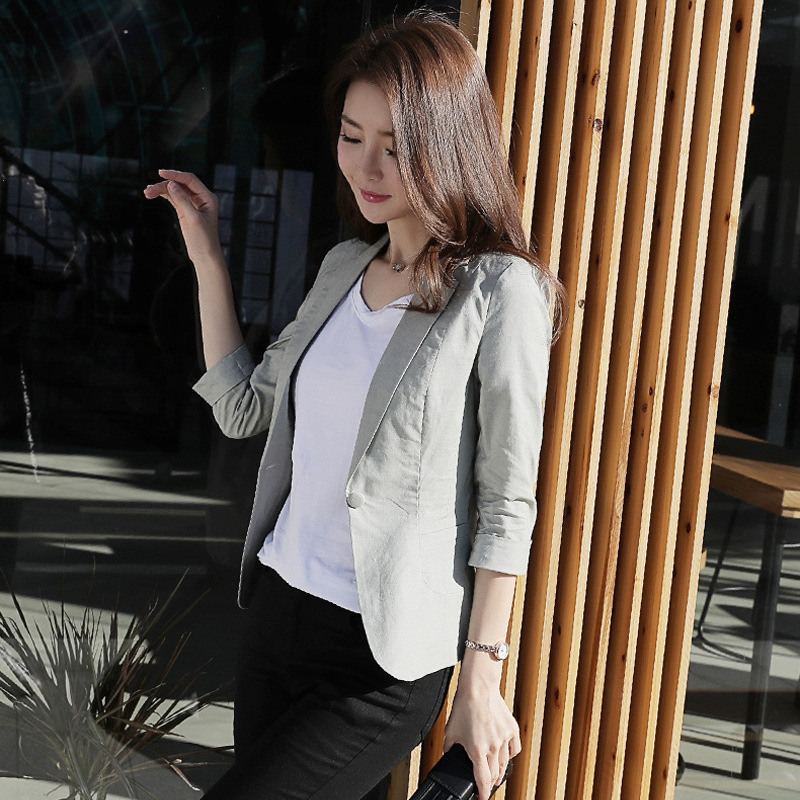 Cotton and Linen Thin Small Suit Women's Jacket Short 2025 Summer New Korean Style Slim Three-Quarter Sleeve Casual Small Suit Cotton and Linen Thin Small Suit Women's Jacket Short 2025 Summer New Korean Style Slim Three-Quarter Sleeve Casual Small Suit