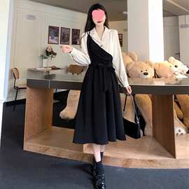2025秋冬新款法式气质假两件西装连衣裙女大码轻熟风感裙子
