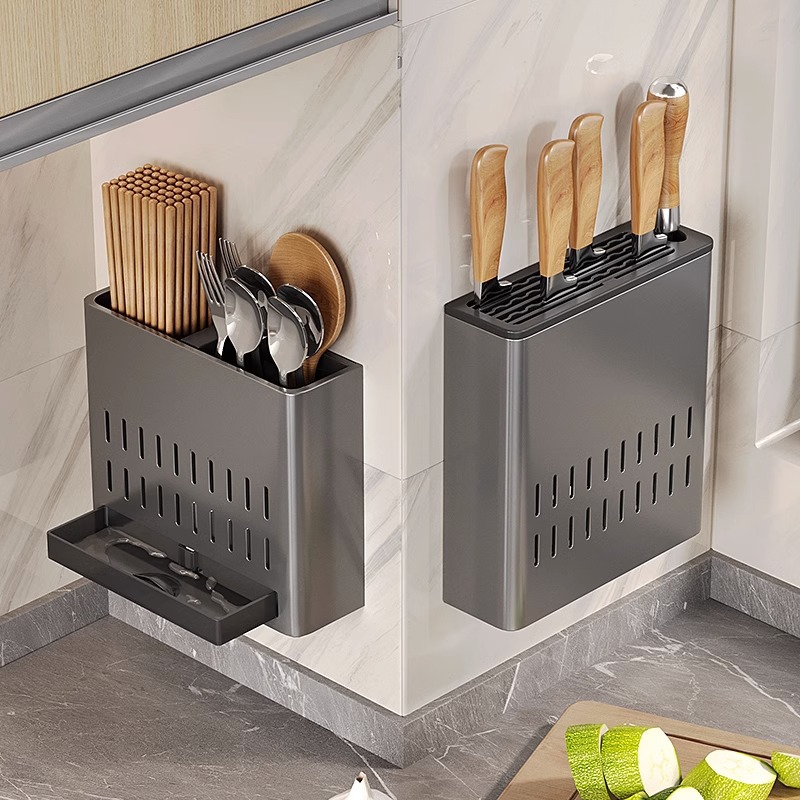 Caja de almacenamiento de palillos de ceniza de arma de fuego para cocina doméstica tipo pared cuchara estante de almacenamiento de artículos en la pared drenaje de agua jaula de palillos sin agujeros