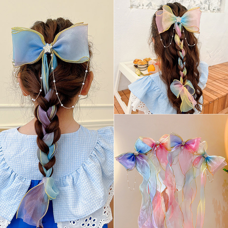 Diente para niños, banda para el cabello, lazo para el cabello, horquilla para el cabello trenzado, princesa para niñas, cinta larga, accesorios para el cabello para niñas de verano
