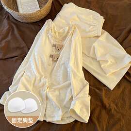 新款海岛绒睡衣女秋冬甜美小熊长袖套装韩版加厚保暖家居服可外穿