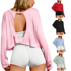 アマゾン欧米の外国貿易婦人服2025新型女性美背運動ヨガモデルtシャツはゆったりとしたカジュアルな通気性があります。