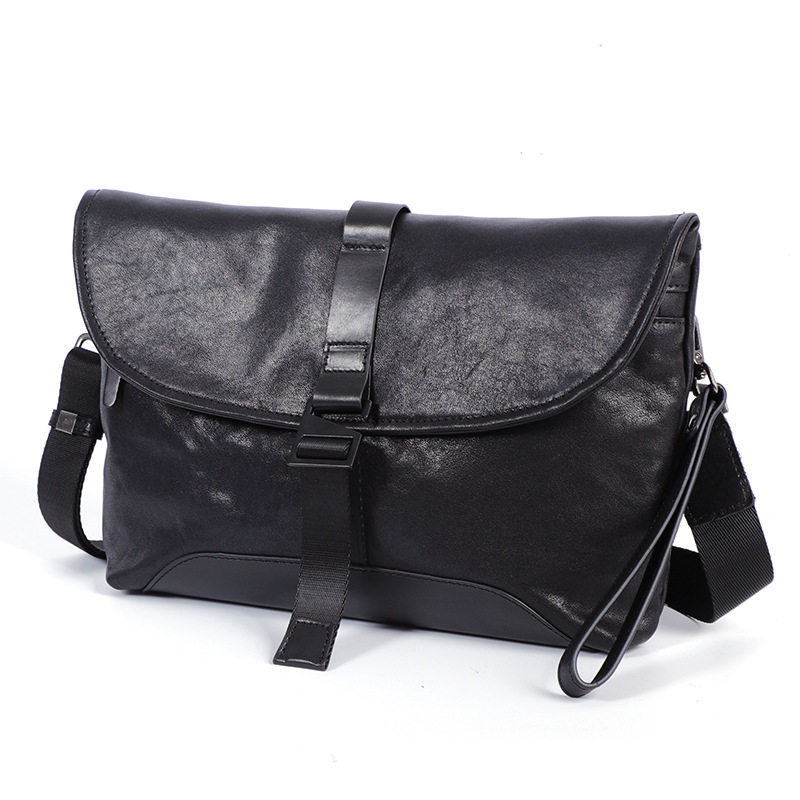 Túi đeo chéo nam da bò thật kiểu dáng nhỏ gọn, túi cầm tay thời trang 29×11×17 cm — màu đen