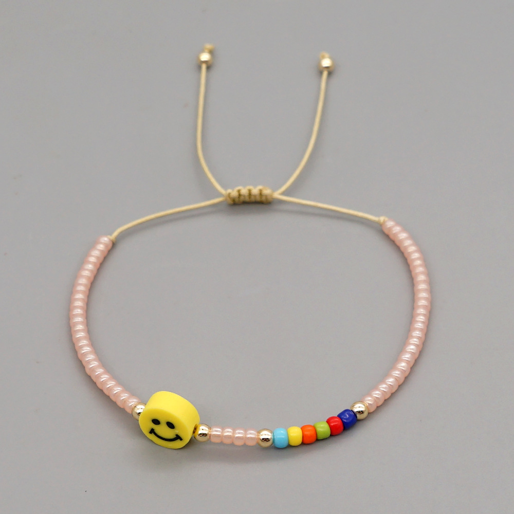 Fashion Simple New Pink Miyuki Bead Colorful Smiley Face Bracelet