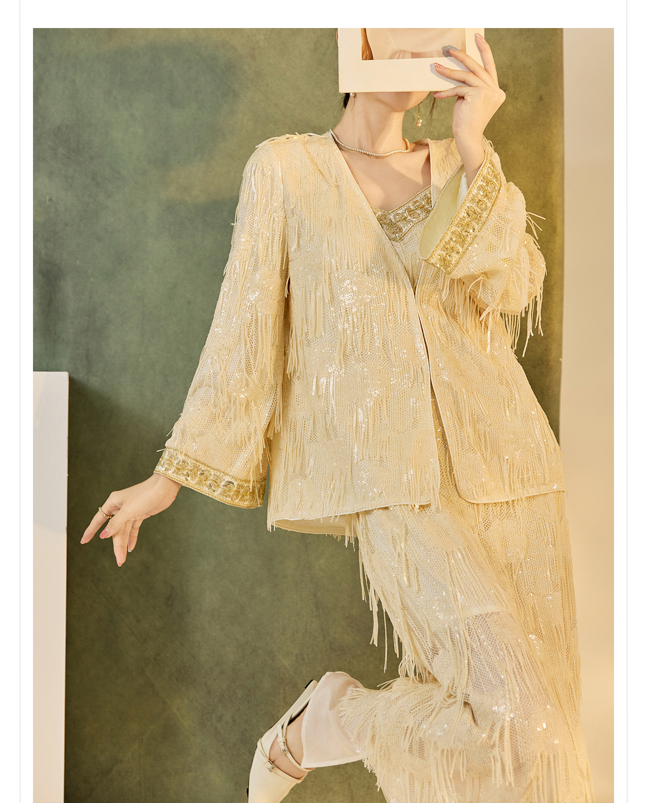 Áo khoác cardigan nữ cổ chữ V thêu tua rua — mơ chi tiết 10