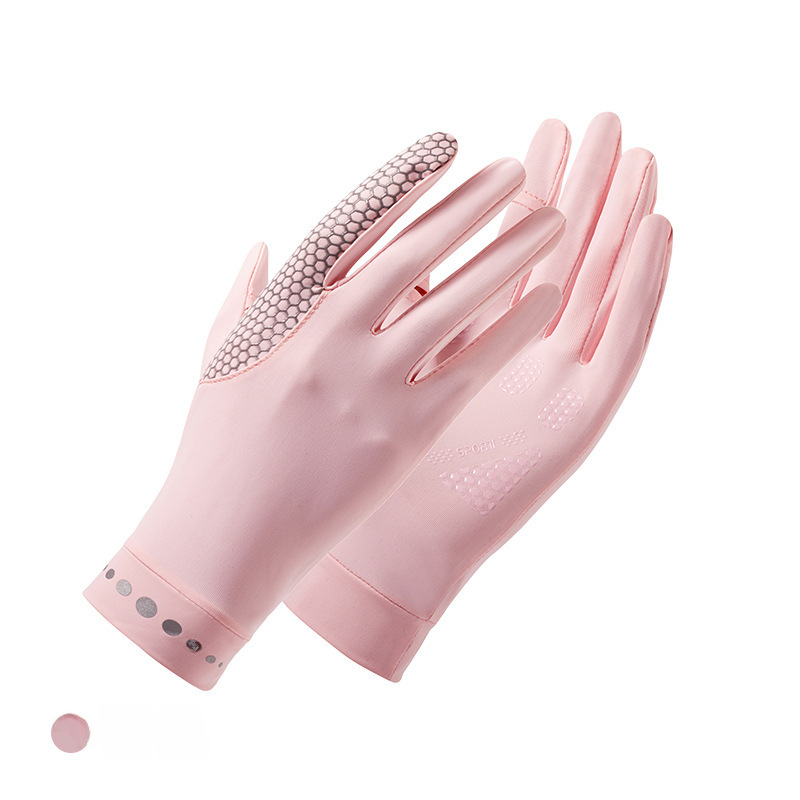 Men's and Women's Stretch Ice Silk Solid Color Touch Screen Sun Protection UV Protection Gloves Lightweight Breathable Anti-slip Driving Ride_maomaolike.com