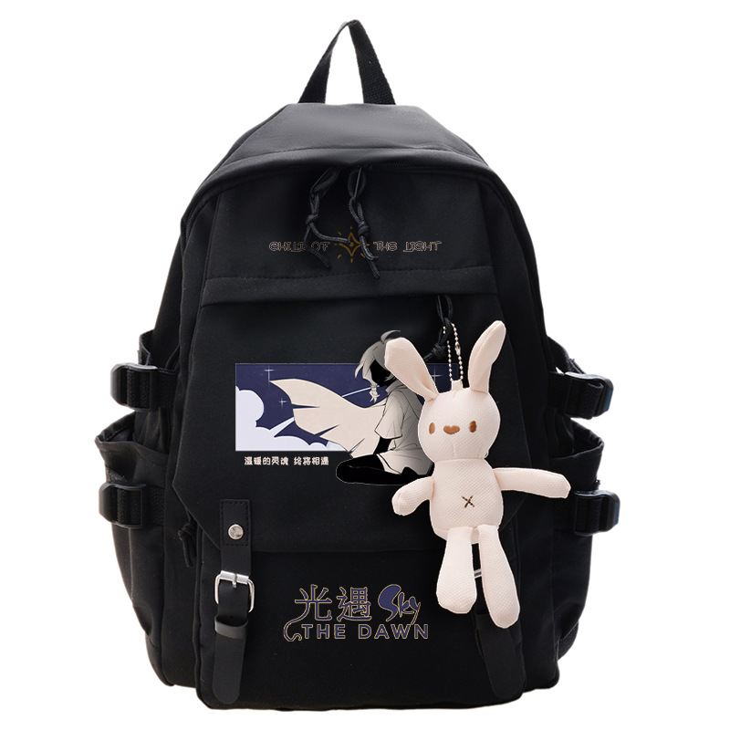 Light Encounter sky Student Schoolbag Pendant White Bird Pleurotus ostreatus Head Secondary Large Capacity Waterproof Backpack for Junior and Senior High School Students