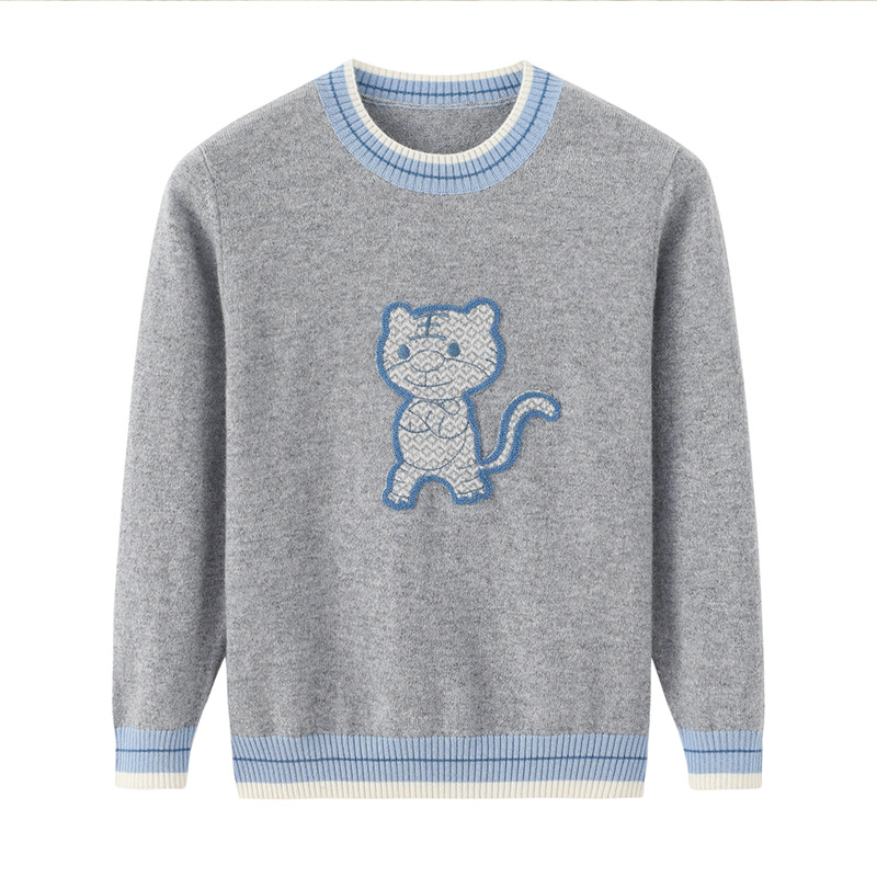 男童毛衣圆领套头羊毛衫冬季儿童纯山羊绒针织衫宝宝保暖打底衫潮