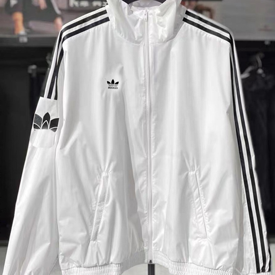 Cloverleaf embroidered trench coat, unisex, summer lightweight jacket, stand-up collar jacket, loose cardigan with three stripes