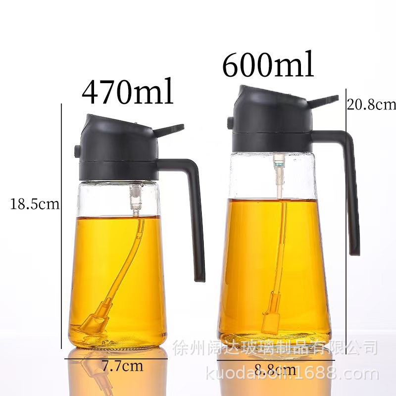 Botella de aceite de vidrio para pulverización de doble propósito para cocina para pulverización de aceite doméstica para atomización sin colgar botella de pulverización de aceite abierta y cerrada automáticamente
