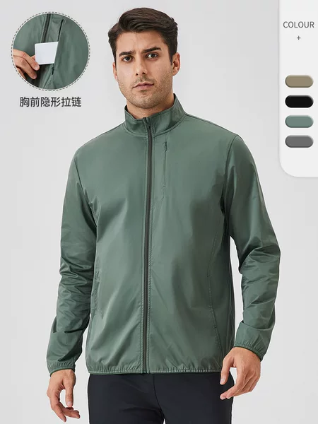 Men's Autumn and Winter Sports Jacket with Vertical Collar Zipper Jacket Outdoor Windproof Long Sleeve Cardigan Running Fitness Top 41611