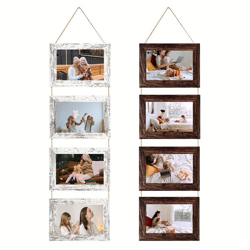 Creative Hemp Rope String Photo Frame Four-Link Combination Hanging Picture Frame Craft Gift Hanging Picture Frame Collage Wall Hanging Photo Frame