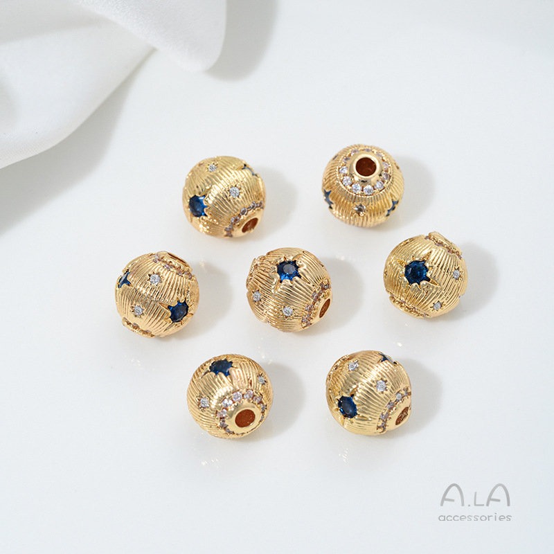 Wholesale Spacer Beads 14K Gold-Plated Color-Preserving Zircon-Inlaid Large-Hole Round Beads DIY Bracelet Necklace Materials String Crystal Pearl Barrel Beads