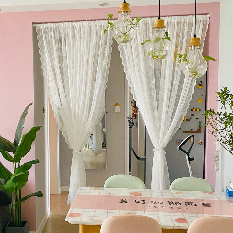 Cross-border Ins Internet Celebrity White Lace Wave Door Curtain Pastoral Small Curtain Partition Short Curtain Punch-free Bay Window Half Curtain