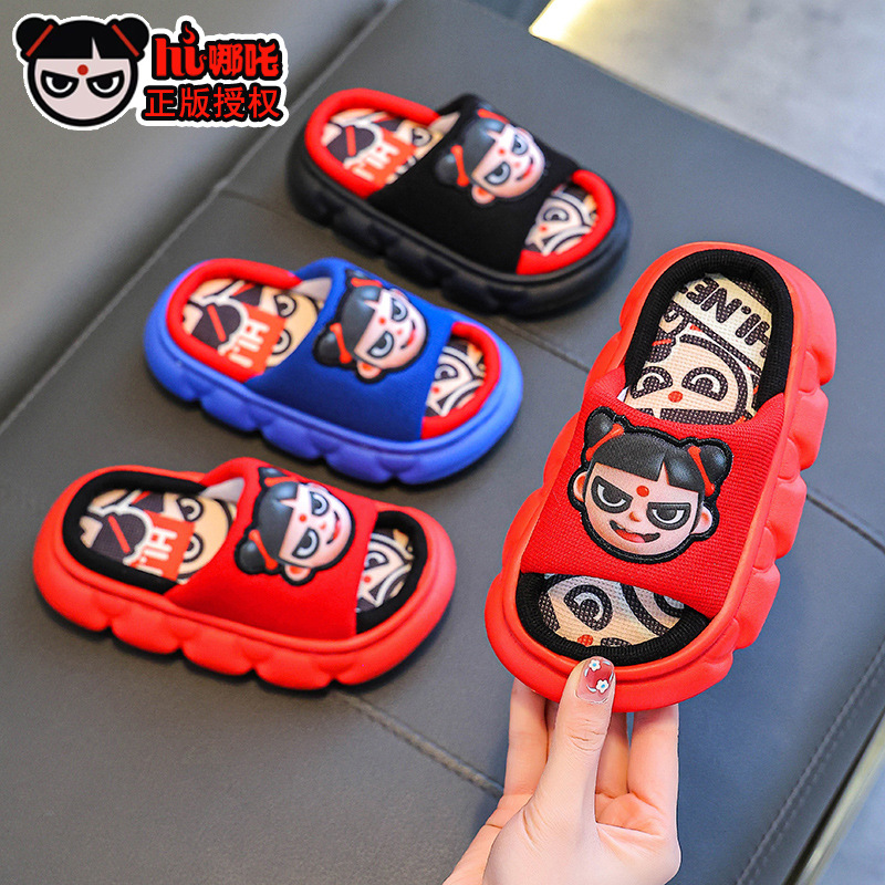 Nezha primavera y otoño sandalias y zapatillas de lino para niños antideslizantes para niños y niñas