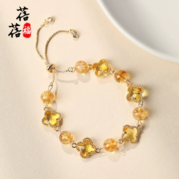 Beibeifu Original Natural Crystal Four-Leaf Clover Alloy Bracelet Bracelet Crystal Versatile Bracelet