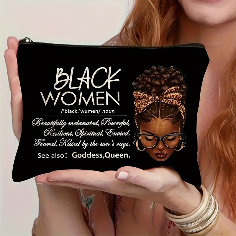 1 African American Women Inspired Linen Cosmetic Bag, Lightweight Foldable Travel Storage Zipper Bag 1 African American Women Inspired Linen Cosmetic Bag, Lightweight Foldable Travel Storage Zipper Bag