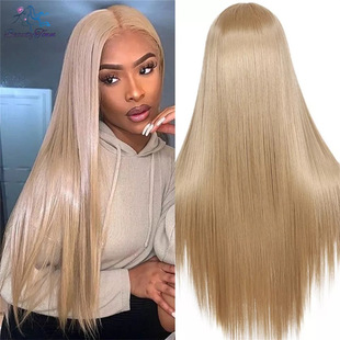 European and American wig women's long hair long straight hair chemical fiber wig golden chemical fiber hair set cross-border export a batch