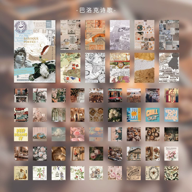 Paper Sticker Set Paris Diary Series, Retro INS Designs, 55 pcs, 12 Models (14×10×1.5 cm)