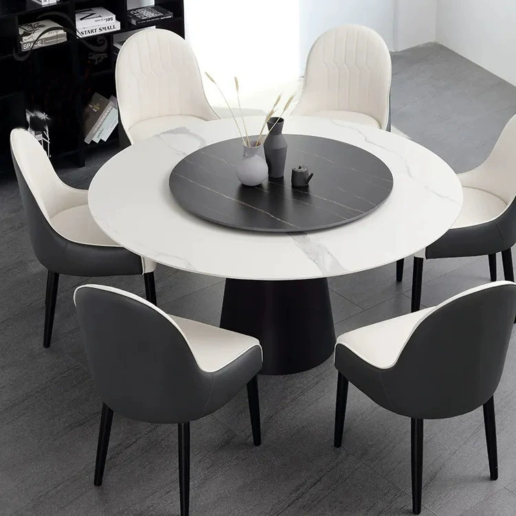 Обеденный стол из каменной плиты яркий круглый вращающийся домашний обеденный стол Современный простой маленький круглый обеденный стол