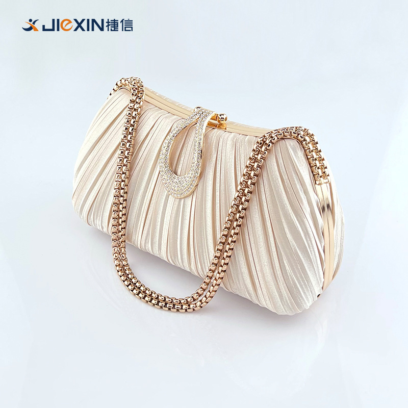 New Cross-Border Pleated Evening Bag Solid Color Handbag Simple Versatile Trendy Elegant Cheongsam Banquet Bridal Women's Bag - Thumbnail 4