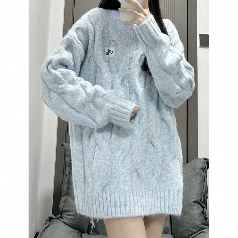 秋と冬の新しい韓国風カラフルな麻の花プルオーバーセーター女性のためのトレンディなルーズで多用途なカップルトップ冬|undefined