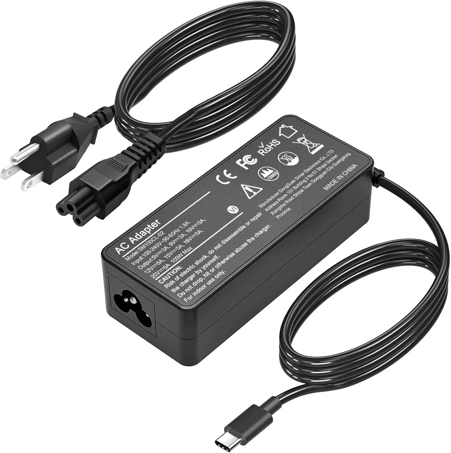 100W通用USB-C 电源适配器快速充电器，兼容Mac Book Pro惠普戴尔