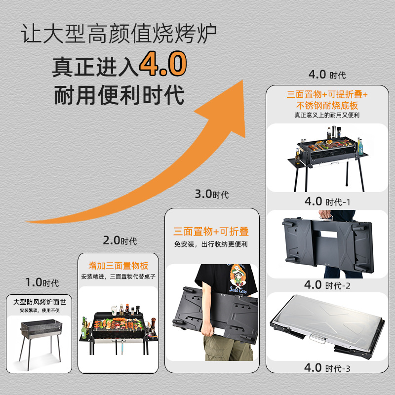バーベキューグリル屋外グリル庭ポータブル家庭用木炭ステンレスバーベキュー炉キャンプ囲炉裏煮茶ロースター