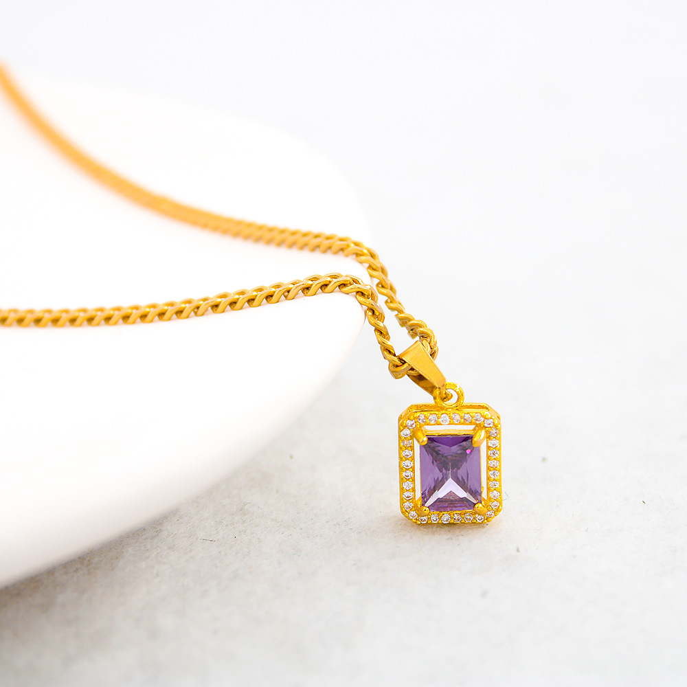 Retro Geometric Stainless Steel Zircon Pendant Necklace