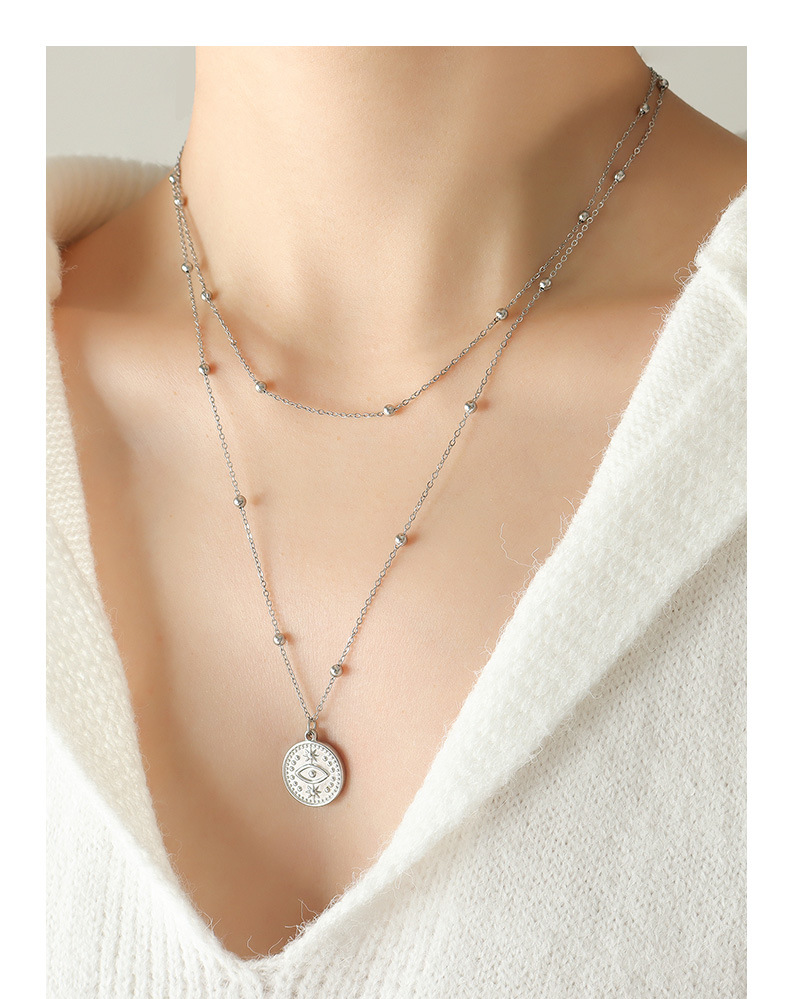 Layered Necklaces Classification 304 Stainless Steel Chain Material PVD Coated Real Gold Plated 18K Gold Round Devil'S Eye 304 Stainless Steel Simple Style Waterproof Non Tarnish 304 Stainless Steel Layered Necklaces