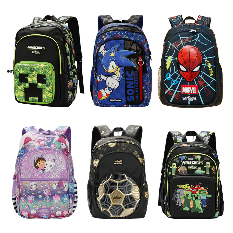 Smiggle School Bag Minecraft Spider-Man Sonic Cartoon Backpack Primary School Students' Burden-Reducing Spine-Protecting Backpack