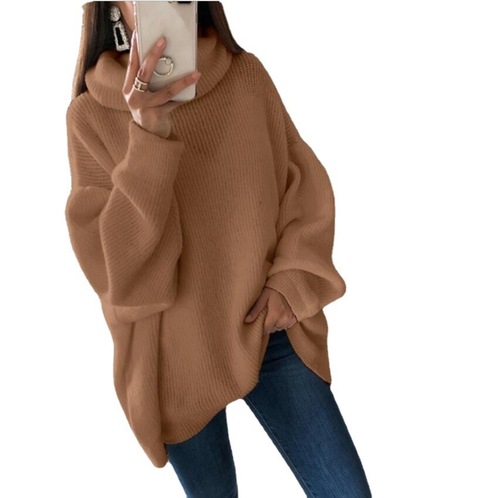 Women's European and American Fashion Sweater Amazon Solid Color High Collar Knit Sweater Bump Collar Plus Size Loose Cross-border Sweater