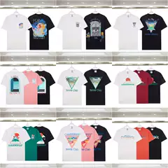 Men's short sleeved Casablanca new ripple logo printed fashionable pure cotton short sleeved T-shirt