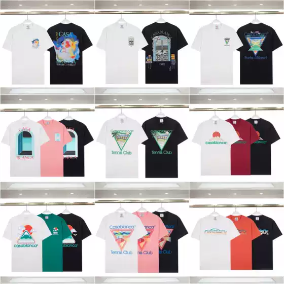 Men's short sleeved Casablanca new ripple logo printed fashionable pure cotton short sleeved T-shirt