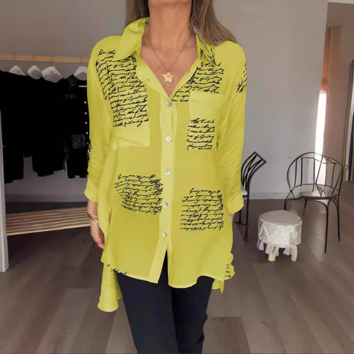 Cross-border women's clothing 2025 Amazon independent station spring and summer new European and American fashion printed loose sexy tuxedo shirt 