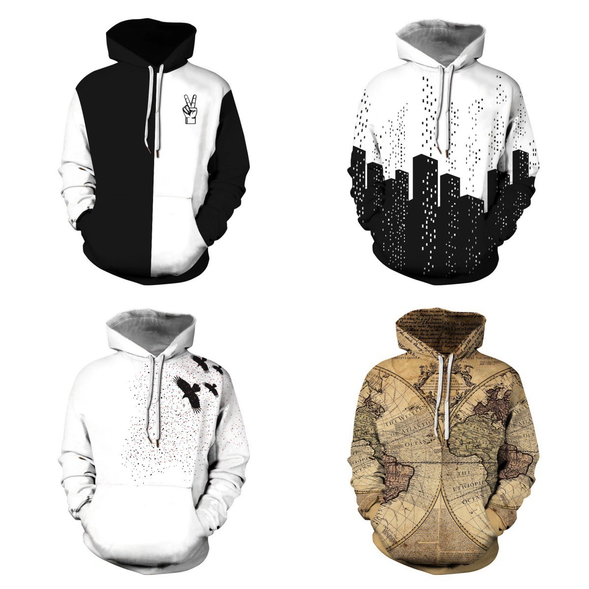 Cross-border best-selling new hooded sweatshirts for men, featuring 3D digital prints, casual spring/autumn styles, trendy hoodies, wholesale