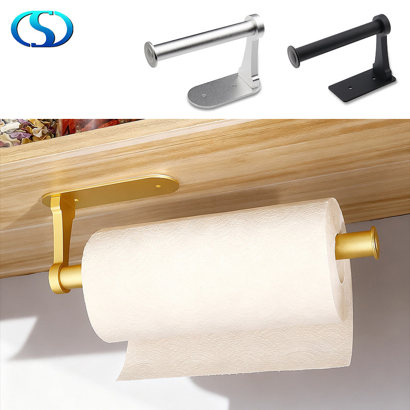 Cross-Border Bathroom Punch-Free Roll Paper Holder, Aluminum Alloy Kitchen Paper Rack, Under-Cabinet Kitchen Paper Towel Holder