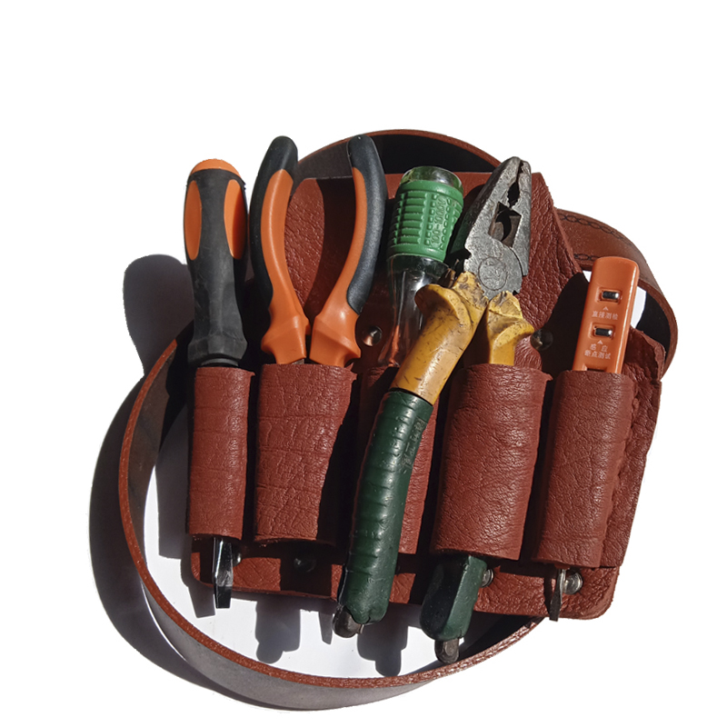 Paquete de herramientas eléctricas de cuero puro bolso de cinturón de hardware pequeño cinturón abrazadera gruesa herramienta de cuero de cinco llave