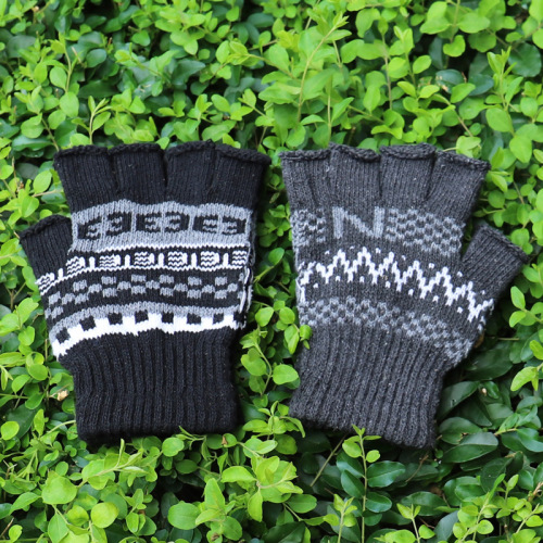 Men's Knitted Half-Finger Woolen Small Embroidered Half-Length Outdoor Warm Knit Gloves Acrylic