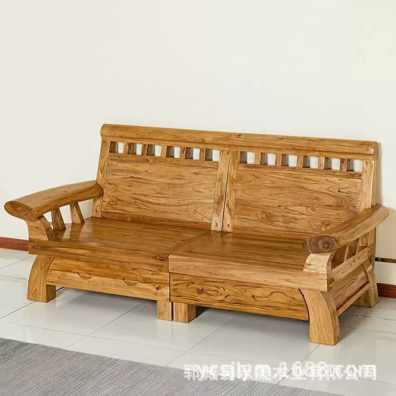 老榆木实木沙发组合新中式小户型客厅元宝沙发单人双人沙发组合