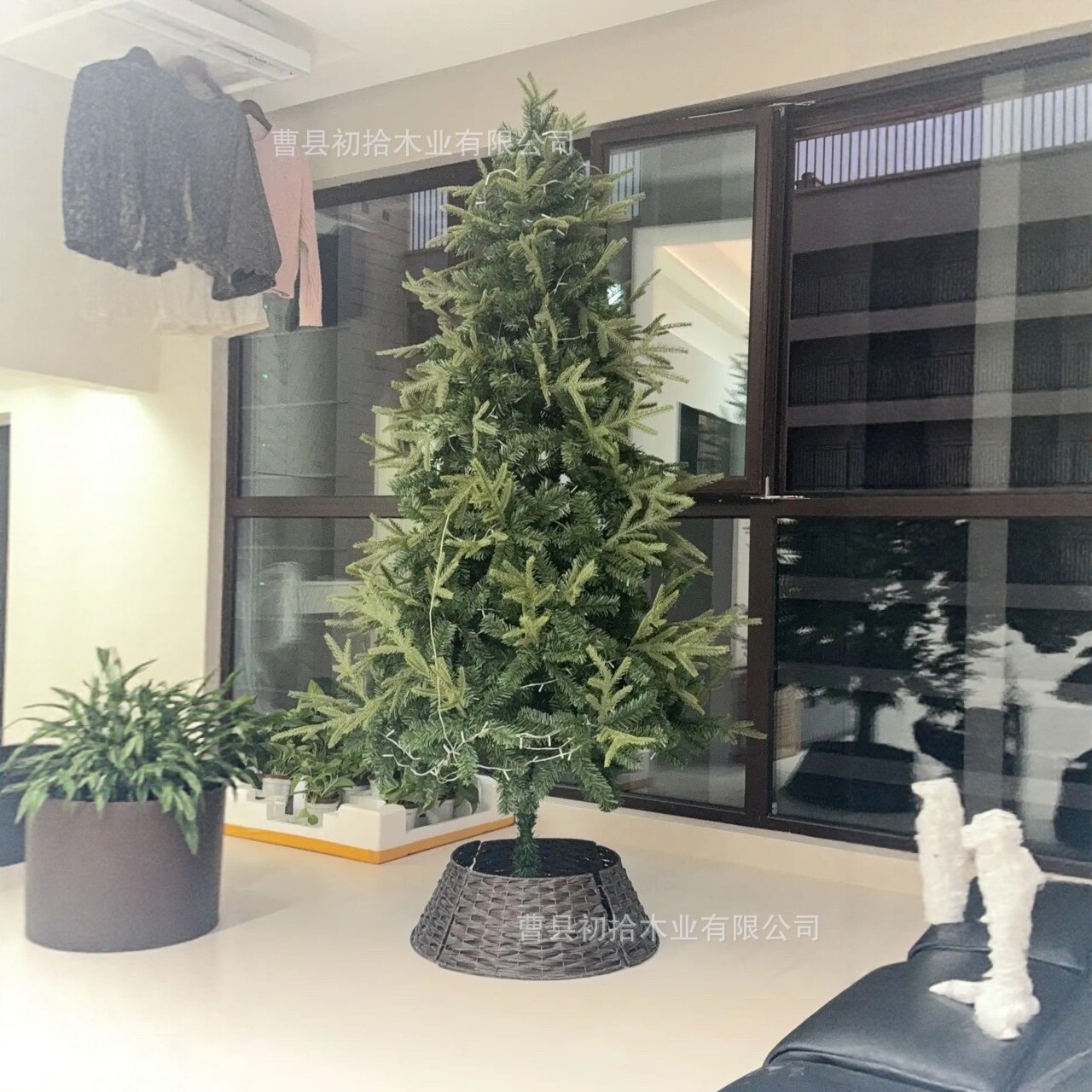Árbol de Navidad bambú trenzado pie de árbol canasta falda marco redondo valla en árbol de Navidad retro nórdico decoración base